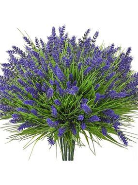 24PC Lavender Artificial Flowers UV Resistant Faux Outdoor Planter Porch Decor